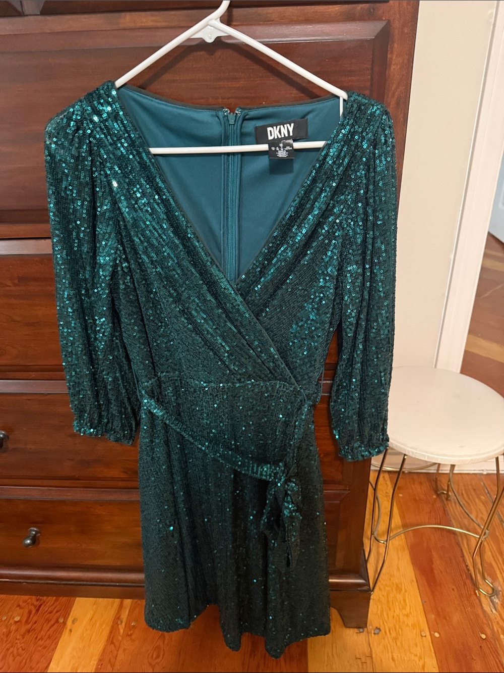 DKNY Dark Green Sequin Party Dress